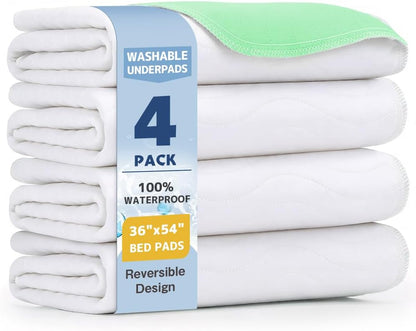 Washable Underpads 36"x36"(4 Pack)– Dual-Sided & Ultra-Thick, Heavy Duty Waterproof Nursing Pads Incontinence Bed Pads, Reusable Washable Pee Pads for Dogs, Diaper Changing & Adults Pads