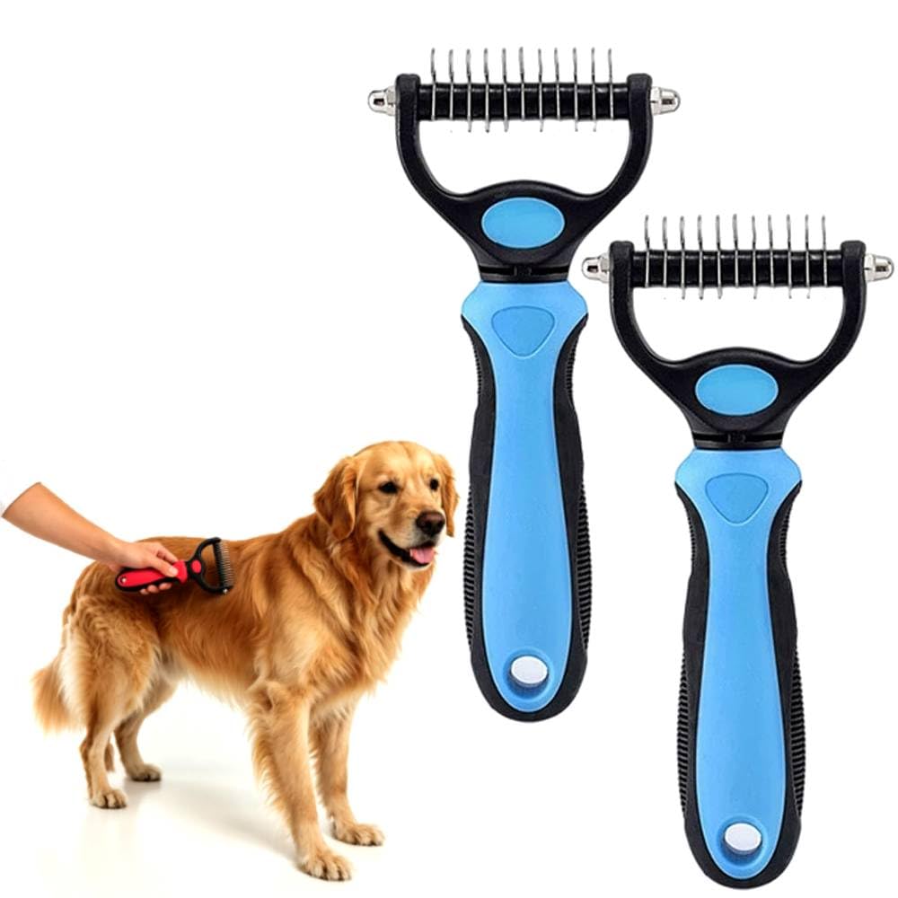 Deshedding Brush for Dogs and Cats: Undercoat Rake Pet Brush for Long Hair - Dematting Comb Removes Tangles Knots and Loose Fur, Grooming Tool for Thick Coats (blue, L)