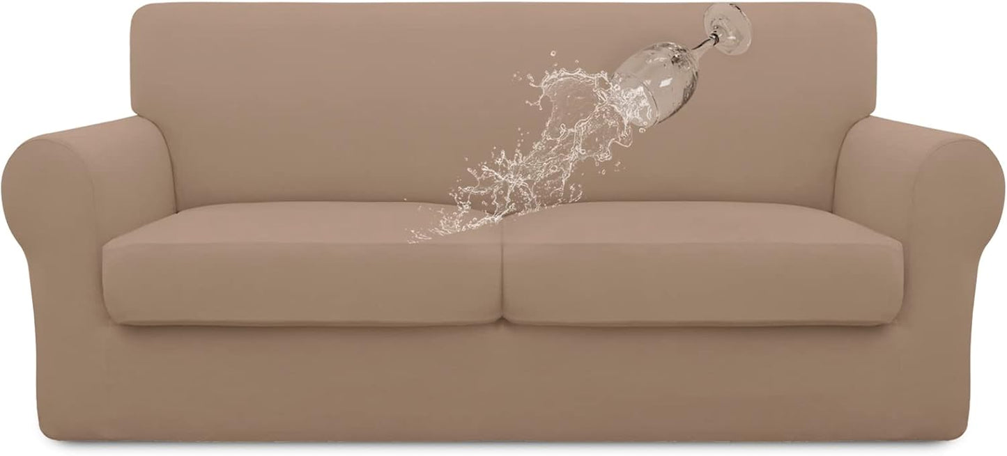 Easy-Going 100% Dual Waterproof 4 Pieces Stretch Soft Couch Cover for Dogs, Sofa Slipcover for 3 Separate Cushion Couch Leakproof Furniture Protector for Kids, Pets Dark Gray