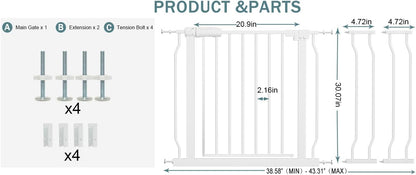 Extra Wide Baby Gate Tension Indoor Safety Gates Black Metal Large Pressure Mounted Pet Gate Walk Through Long Safety Dog Gate for The House Doorways Stairs (62.2"-66.93"/158-170CM, Black)