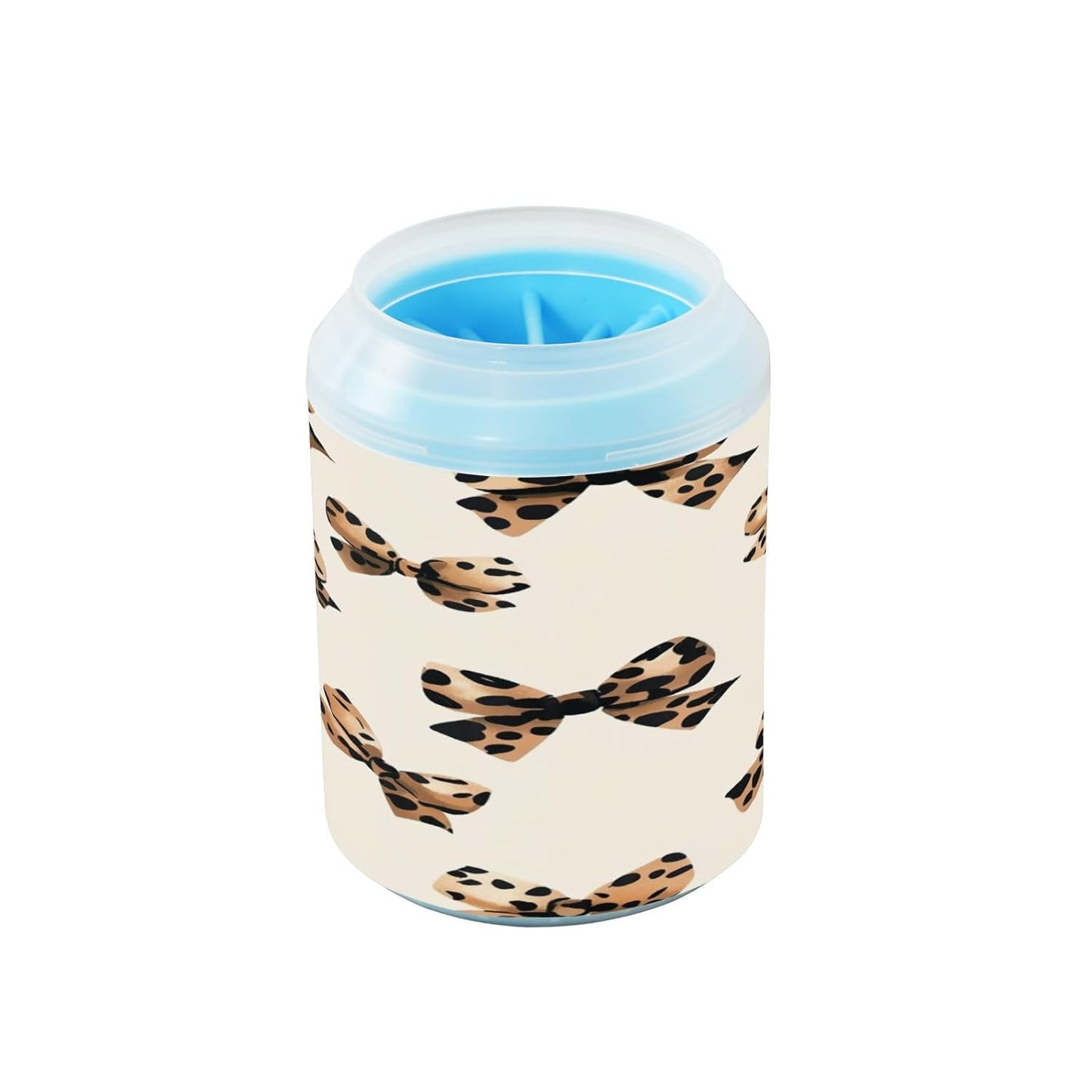 Leopard Print Bow Dog Paw Cleaner, Pet Foot Washer Cup with Detachable Body Wash Brush for Small Medium Large Dogs and Cats