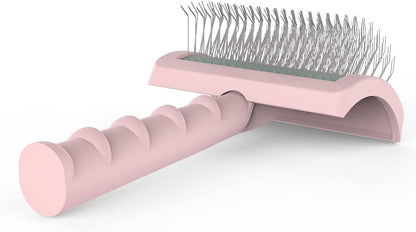 Slicker Brush for Poodles and Goldendoodles - Curved Brush for Thick, Fluffy, Shedding Fur on Dogs and Cats - Soft, Gentle Pins for Grooming (Blue)