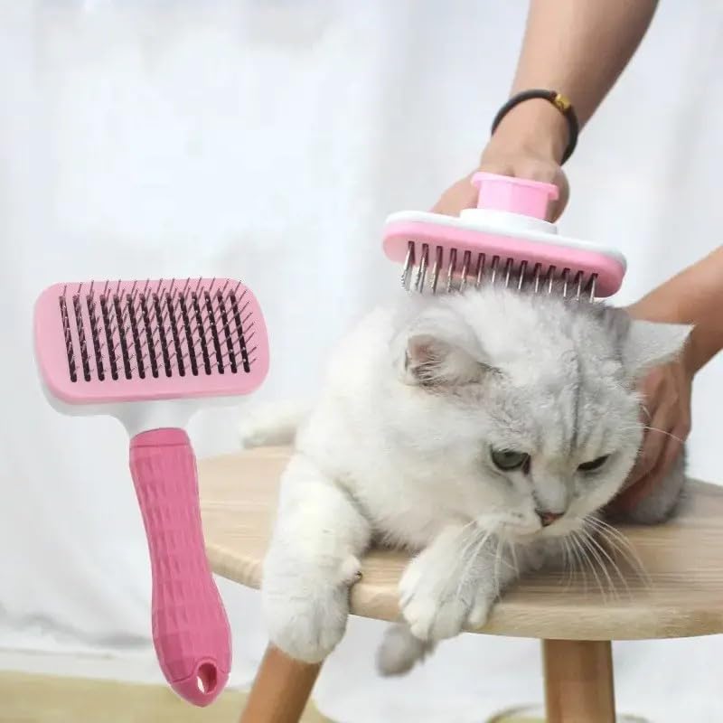 Self-Cleaning Slicker Brush, Dog Cat Bunny Pet Grooming Shedding Brush, Easy to Remove Loose Undercoat, Pet Massaging Tool Suitable for Pets with Long or Short Hair (Black)