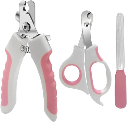 Pet Nail Clippers and Trimmers Set Safety Guard to Avoid Over Cutting Razor Sharp Blades Grooming Tool for All Small Large Dog Cat Red