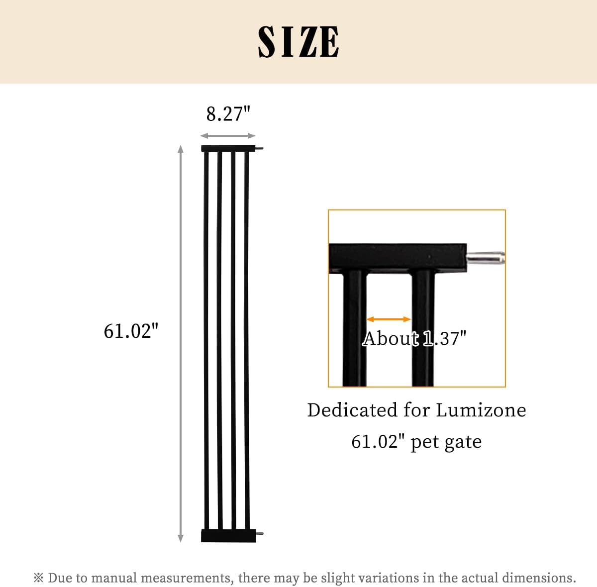 Lumizone Extra Tall Cat Gate 61.02" High Pressure Mounted Extra Wide 30.12"-34.05" (17Sizes) 1.37" Gap No Drilling Auto-Close Tall Pet Gate for Dogs (Black, 30.12"-34.05" W)