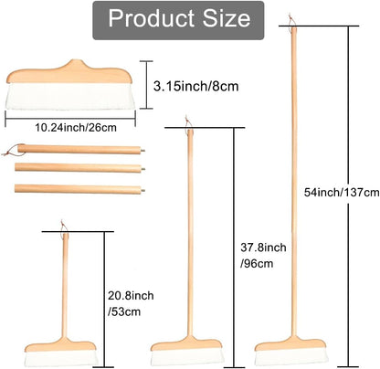 Gloffer Indoor Wood Wool Broom,Ultra Soft Bristles Broom with Long Handle,Sweeping Kitchen Brooms for Home Cleaning,Floor,Office