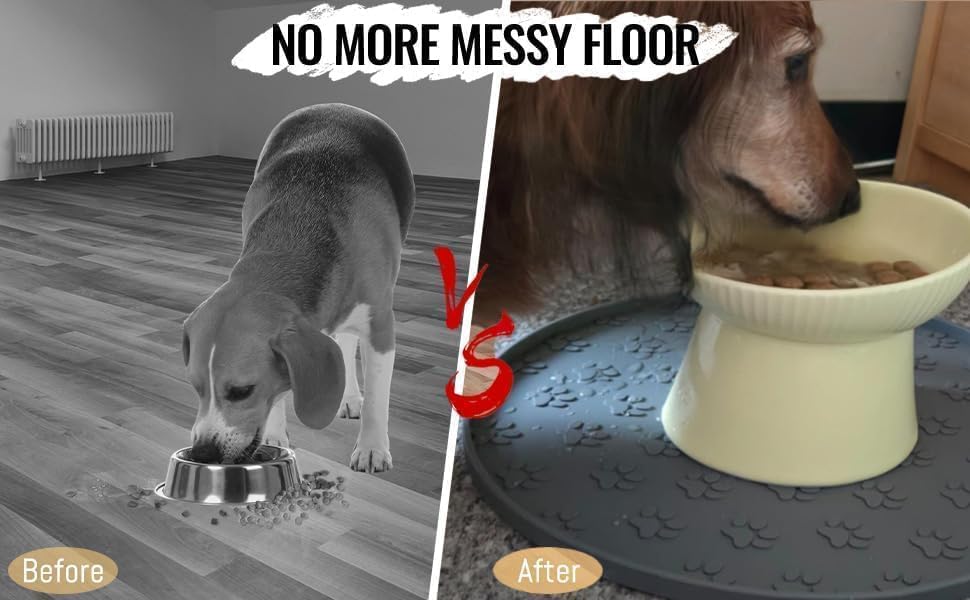 Pet Feeding Mat, Waterproof, Raised Edges to Prevent Spills, Easy Clean in Dishwasher, Dogs and Cats Placemat Tray to Stop Food and Water Bowl Messes on Floor(1Pack Beige)