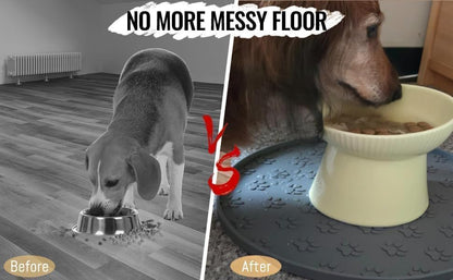 Pet Feeding Mat, Waterproof, Raised Edges to Prevent Spills, Easy Clean in Dishwasher, Dogs and Cats Placemat Tray to Stop Food and Water Bowl Messes on Floor(1Pack Beige)
