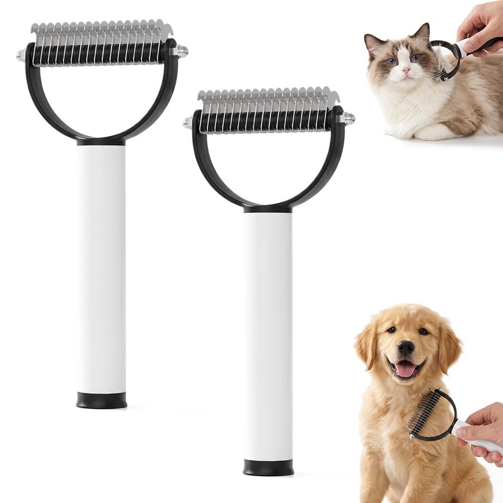 Double-Sided Pet Grooming Brush, 2026 Upgrade Shedding & Dematting Undercoat Rake for Dogs and Cats, Gentle Matt Remover Detangler Pet Grooming Tool Comb for Short Long Thick Haired (Black)