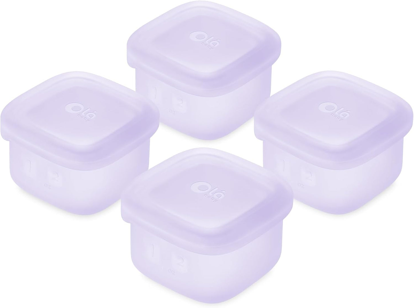 Olababy Clear Sense Silicone Storage Containers 4pk for Baby Food, Snacks, Formula, Puree, Sauce & More | Micro Plastic & BPA-Free | Daycare Essentials for Toddlers and Kids (Lilac, 2 oz / 60 ml)