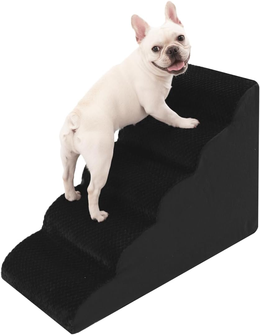 Oiilores Dog Stairs for Small Dogs 15" H, 3-Step Dog Steps Ramp for Couch Sofa and Chair with Anti-Slip Washable Cover and Durable High Density Foam, Pet Stairs for Cats, Grey