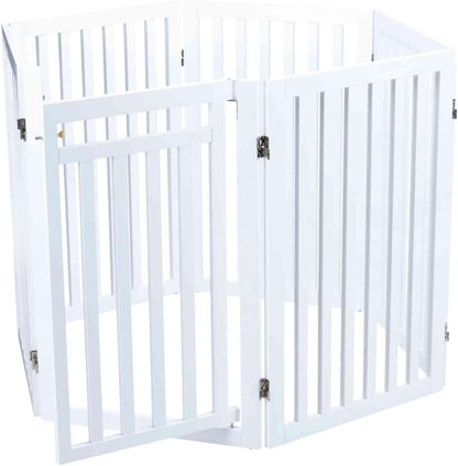 Trixie Freestanding 4-Panel Pet Gate, 31.5-in Tall Foldable Indoor Dog Barrier Fence, 81.2-in Max Width with Walk-Thru-Door, White