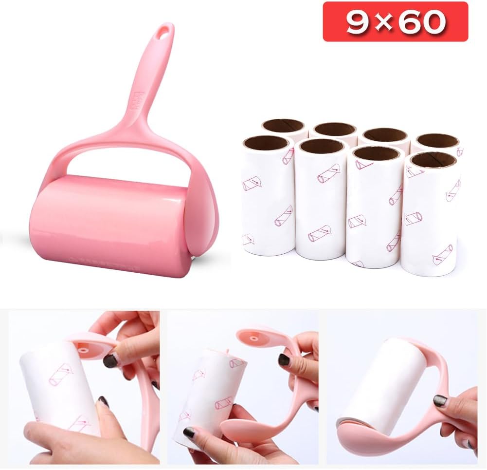 Sticky Lint Roller, Pet Hair Roller, Dog & Cat Hair Remover Kit,4 Refills 240 Sheets, Lint Brush for Clothes, Carpet, Car Seats, Dust, Dogs, Handle (1Handle+4Refills)