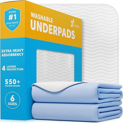 GREEN LIFESTYLE Washable Underpads - Large Pads for use as Incontinence Bed Pads, Reusable Pet Pads, Great for Dogs, Cats, Bunny, Seniors Bed Pad (Pack of 4-34x36)