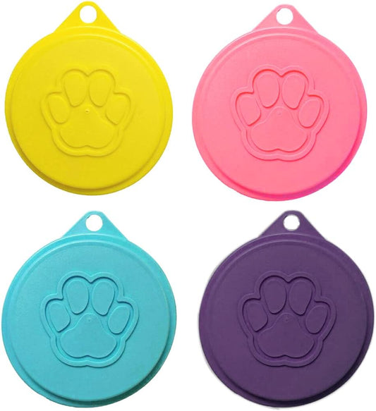 Medsuo 4pcs Dog Can Covers Pet Food Can Plastic Lids Caps for Tins Dog Cat Puppy Can Covers Reusable Sealed Tin Covers Lids for Pet Food Storage (Yellow, Blue, Purple, Pink)