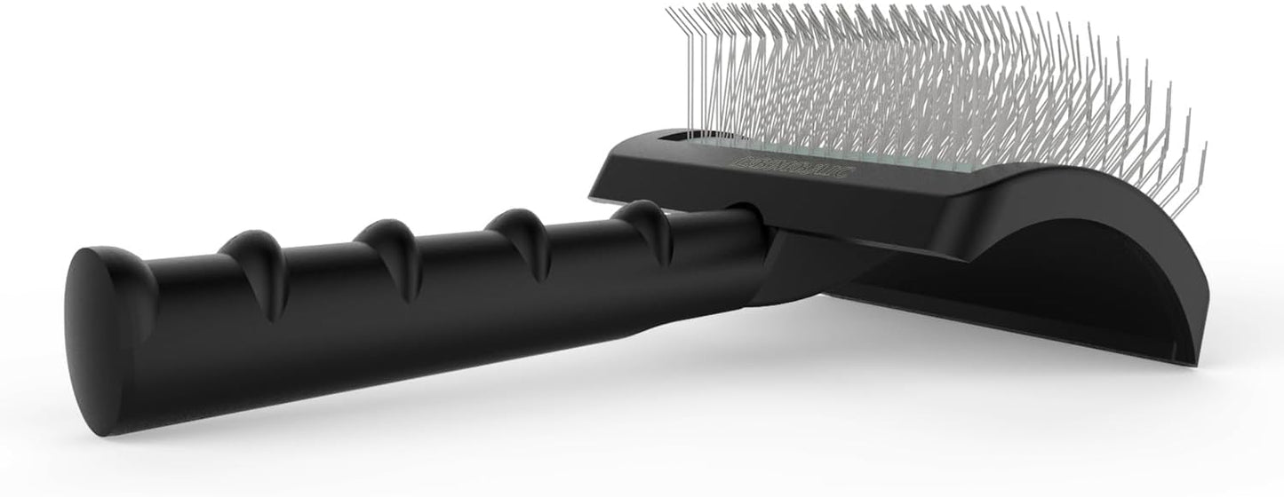 Slicker Brush for Poodles and Goldendoodles - Curved Brush for Thick, Fluffy, Shedding Fur on Dogs and Cats - Soft, Gentle Pins for Grooming (Blue)