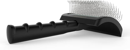 Slicker Brush for Poodles and Goldendoodles - Curved Brush for Thick, Fluffy, Shedding Fur on Dogs and Cats - Soft, Gentle Pins for Grooming (Blue)