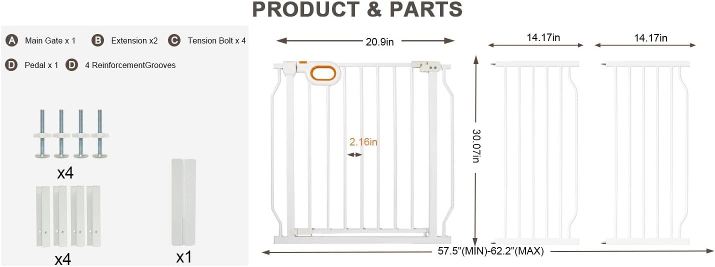 Baby Gates Extra Wide for Doorways 90.6-95.2 Inch Extra Wide Pressure Mounted Baby Dog Gate for the House Indoor Large Openning Metal Safety Gate No Drilling with Walk-Through Door,Black