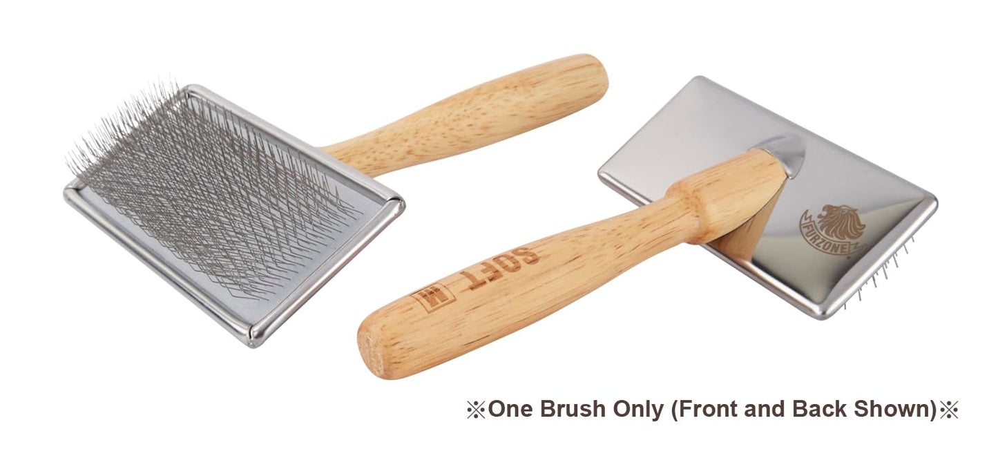 Furzone Wooden Slicker Brush - Stainless Steel Soft Pins for Pet Grooming (Size M)