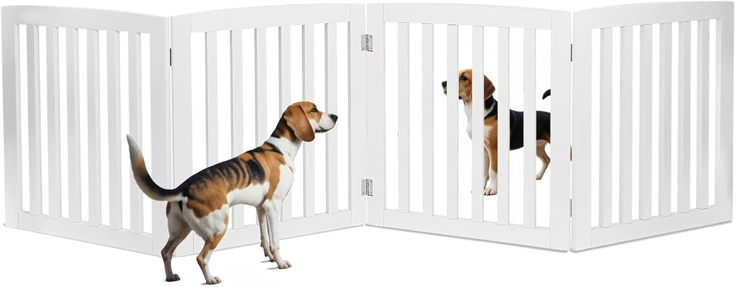 Freestanding Dog Door Indoor Folding Puppy Gate for Doorways Stairs 4-Panel Wood Pet Safe Barrier Fence for Hallways, Gray