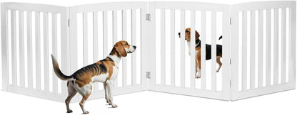 Freestanding Dog Door Indoor Folding Puppy Gate for Doorways Stairs 4-Panel Wood Pet Safe Barrier Fence for Hallways, Gray