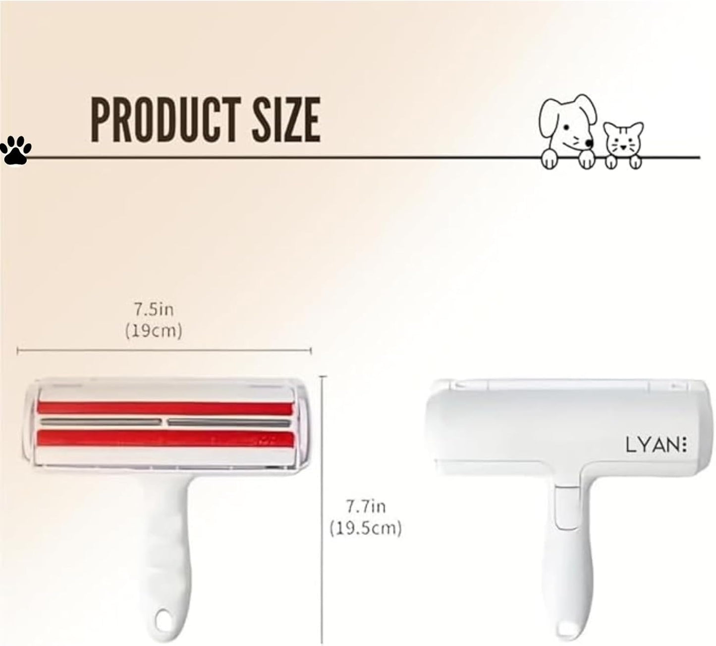 LYAN 2-Piece Pet Hair Remover Brush Set, Reusable Roller & Mini Lint Tool, No Tape or Batteries, for for Multiple Areas. Ideal for Cat & Dog Owners.