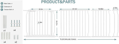 Extra Wide Baby Gate Tension Indoor Safety Gates Black Metal Large Pressure Mounted Pet Gate Walk Through Long Safety Dog Gate for The House Doorways Stairs (62.2"-66.93"/158-170CM, Black)