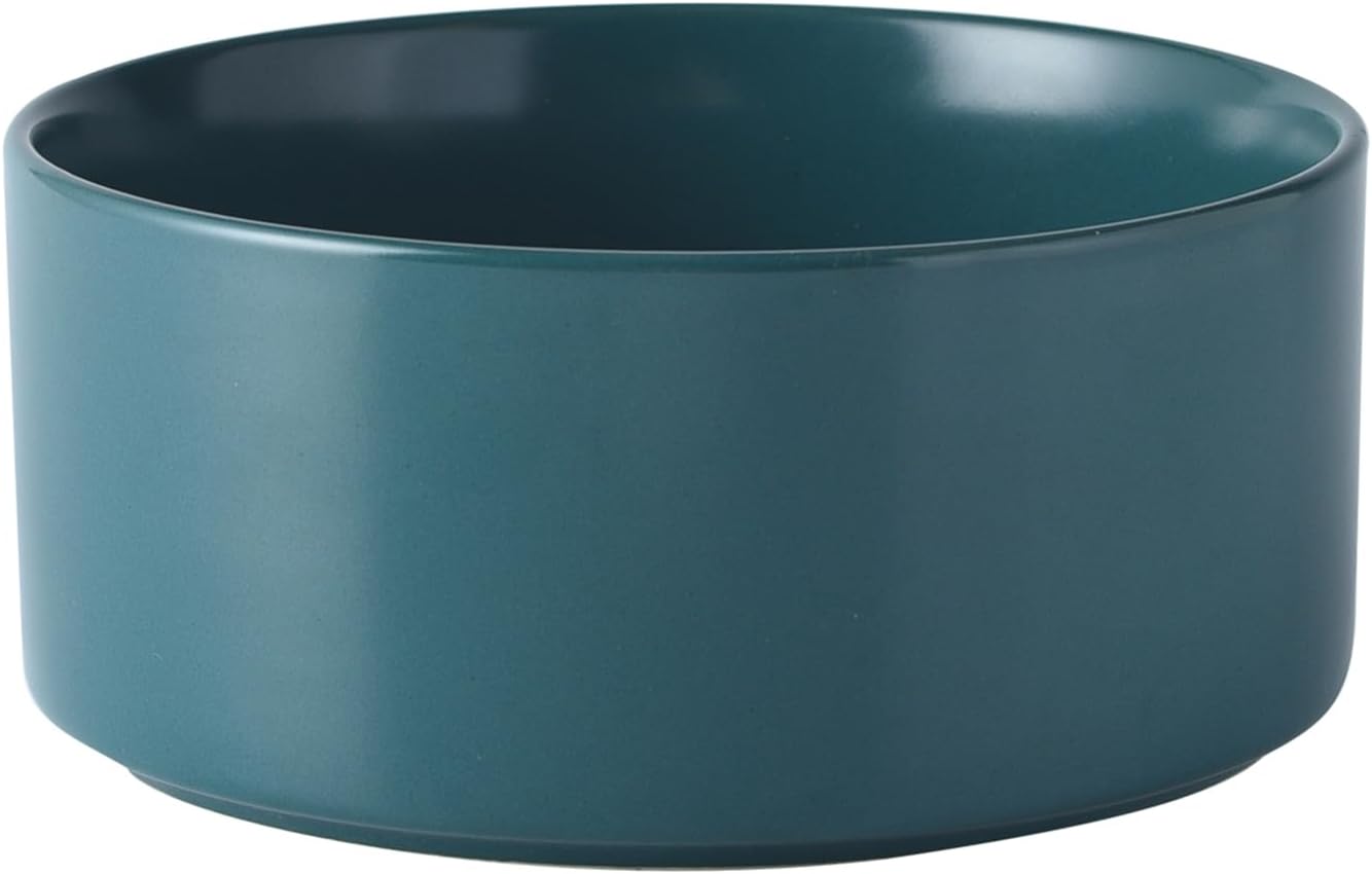 6'' Ceramic Raised Dog Bowl - 30Oz Dog Food & Water Bowl with Elevated Non-Slip Bamboo Stand, Dishwasher & Microwave Safe, Anti Vomiting Heavy Duty Pet Bowl for Small and Medium Dogs, White