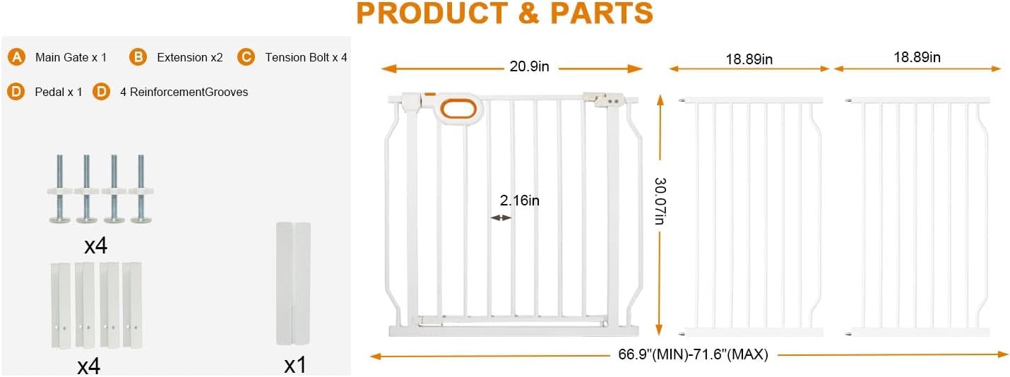Baby Gates Extra Wide for Large Opennings with Door Pressure Mounted 90.6-95.2 Inch Extra Wide Baby Gate Dog gate for Doorways Indoor Metal Gate No Drilling with Walk-Through Door,White