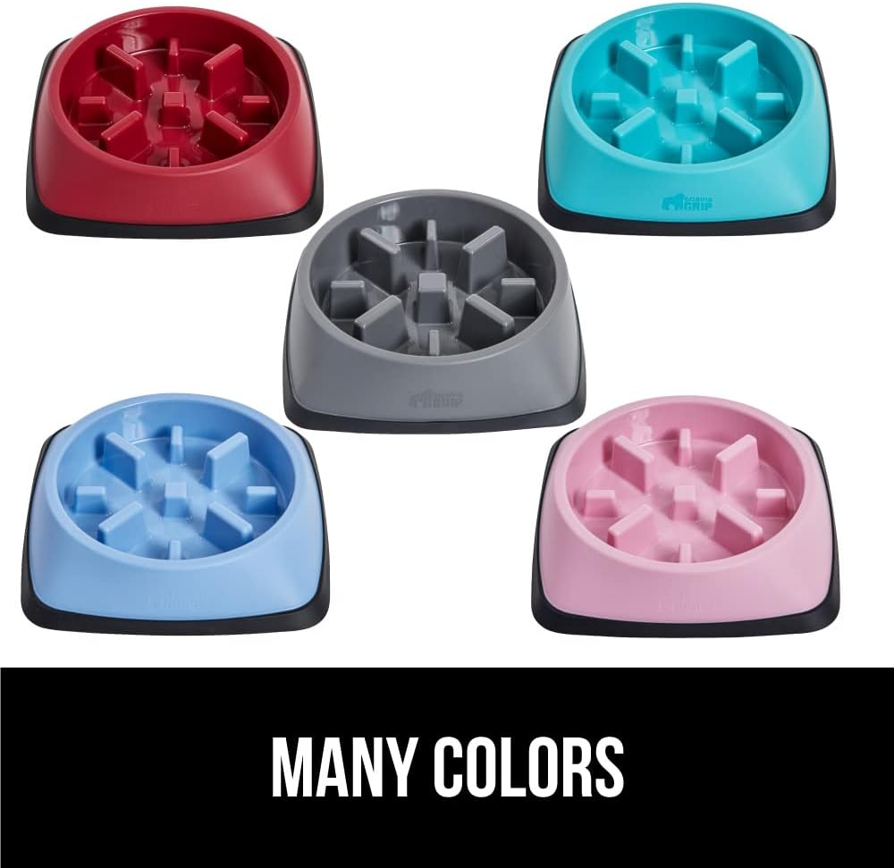 GORILLA GRIP® Patented BPA Free Slow Feeder Dog Bowls, Interactive Puzzle Toy for Dogs and Cats Food Training Enrichment, Keeps Pets Busy and Prevents Puppy Overeating, Small Breeds, 1 Cup, Gray