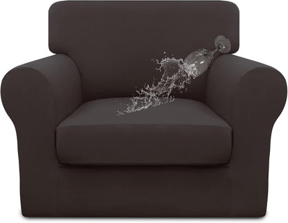 Easy-Going 100% Dual Waterproof 4 Pieces Stretch Soft Couch Cover for Dogs, Sofa Slipcover for 3 Separate Cushion Couch Leakproof Furniture Protector for Kids, Pets Dark Gray