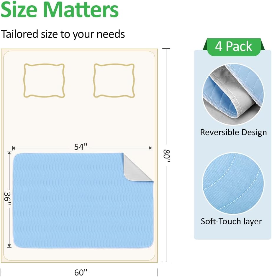 Washable Underpads 36"x36"(4 Pack)– Dual-Sided & Ultra-Thick, Heavy Duty Waterproof Nursing Pads Incontinence Bed Pads, Reusable Washable Pee Pads for Dogs, Diaper Changing & Adults Pads
