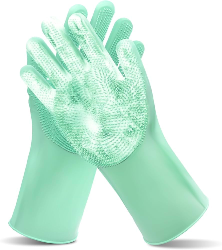 PETLUXE, Pet Grooming Gloves for Dogs & Cats, Silicone Deshedding Brush, Gentle Fur Remover, Bathing & Massage Gloves. 3 Colors Variation (Green)