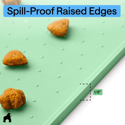 GORILLA GRIP 100% Waterproof Raised Edge BPA Free Silicone Pet Feeding Mat, Dog Cat Food Mats Contain Spills Protects Floors, Placemats for Cats and Dogs Water Bowl, 18.5x11.5, Gray