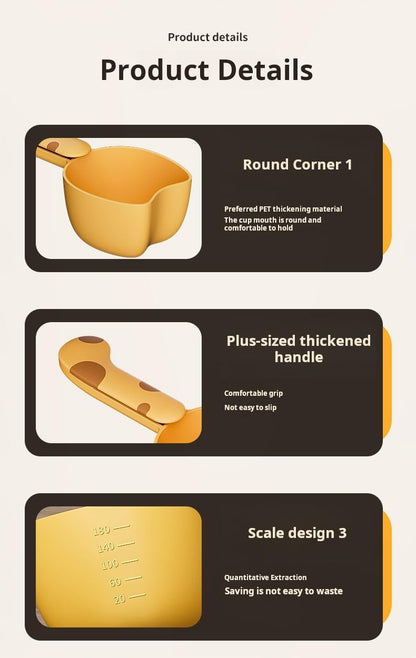 Pet Food Scoop with Measuring Scale, Long Handle Rice Scoop with Bag Clip, Multi-Purpose Measuring Cup for Dog Food, Cat Food, Rice, Grain, Kitchen Storage Scoop (Yellow)