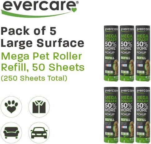 Evercare 10-Inch Mega All-Purpose Pet Hair Lint Roller Refill, 50 Sheets – Sticky Roller for Pet Hair, Cat & Dog Hair Remover, Lint Remover, Pet Hair Remover for Furniture, Clothing & Cars