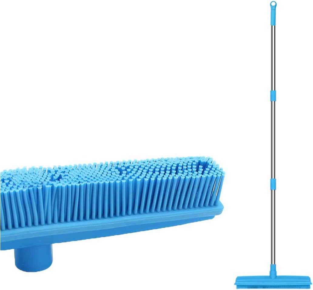 Rubber Broom and Pet Hair Removal Brush Set for Carpet, Fur Remover Broom with Squeegee for Wooden Floor, Detailing Lint Remover Brush for Pet Dog Cat Hair Car Interior