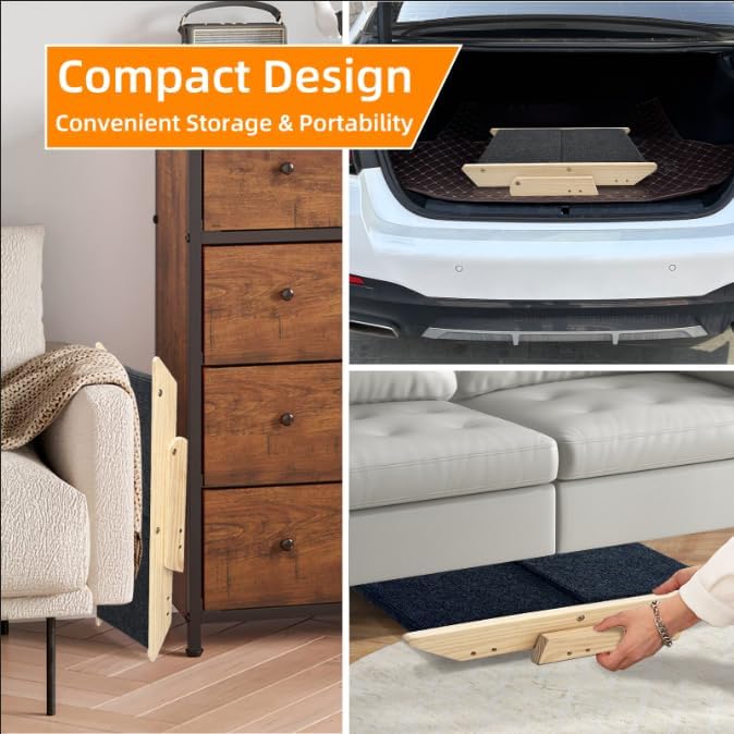 Dog Stairs/Ramp for Bed, Wooden 2-in-1 Foldable Pet Stairs & Ramp, Portable Dog Ladder Up to 180 Pound for Elderly/Short-Legged Dogs, 4 Steps for Beds, Couch, Cars