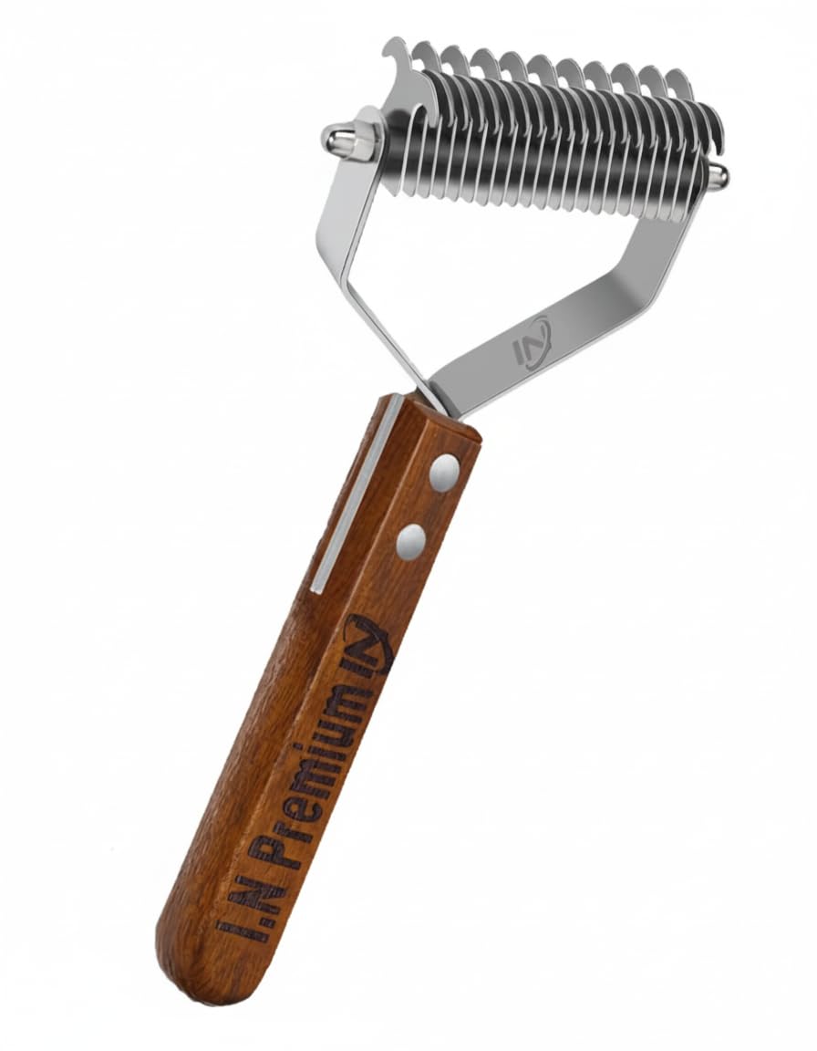 Large 2-Sided Undercoat Rake for Dogs & Cats, Dog Brush for Shedding Remove Mats, Dematting Comb, Safe & Gentle Grooming Brush for German Shepherd Medium to Long 2-Sided Dematting Comb