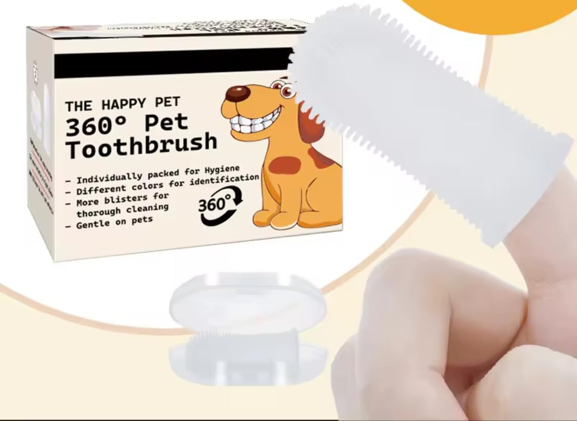 Gomoly Pet Toothbrush, 360 ° Dog Tooth Cleaning Set, Cat Finger Cover Toot-hbrush for Cleaning Tongue Coating and Tooth Care, Pet Silicone Finger Cover Toothbrush Set of 2 with Case (Blue),Large