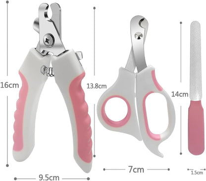 Pet Nail Clippers and Trimmers Set Safety Guard to Avoid Over Cutting Razor Sharp Blades Grooming Tool for All Small Large Dog Cat Red