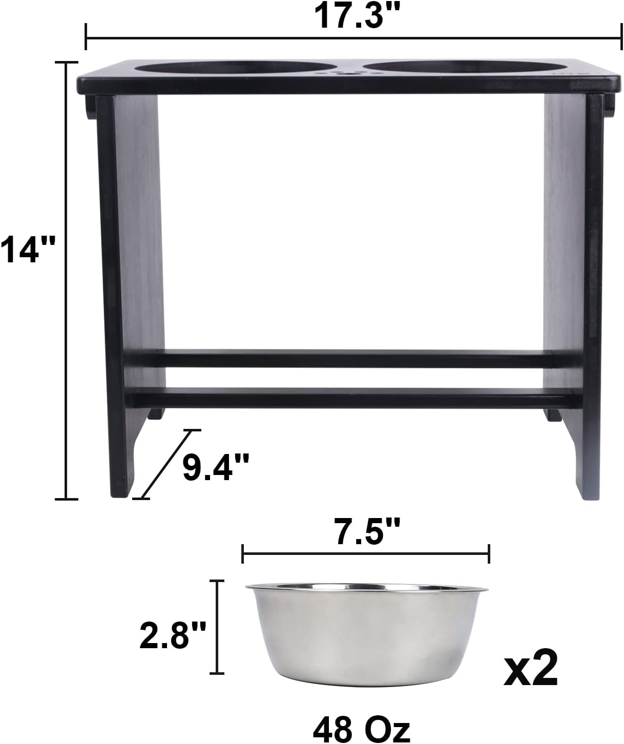 HTB Elevated Dog Bowls,Raised Dog Bowl Stand with 2 Stainless Steel Bowls,Elevated Raised Dog Bowls for Large Medium Small Sized Dogs