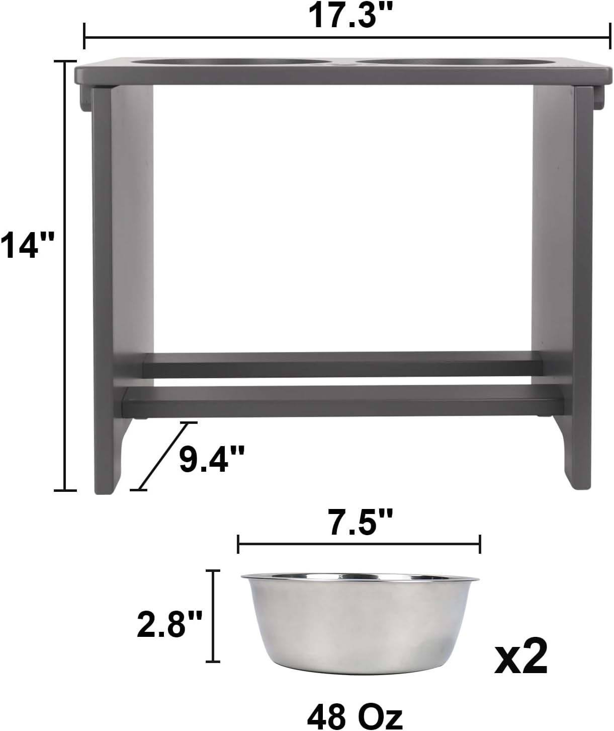 HTB Elevated Dog Bowls,Raised Dog Bowl Stand with 2 Stainless Steel Bowls,Elevated Raised Dog Bowls for Large Medium Small Sized Dogs