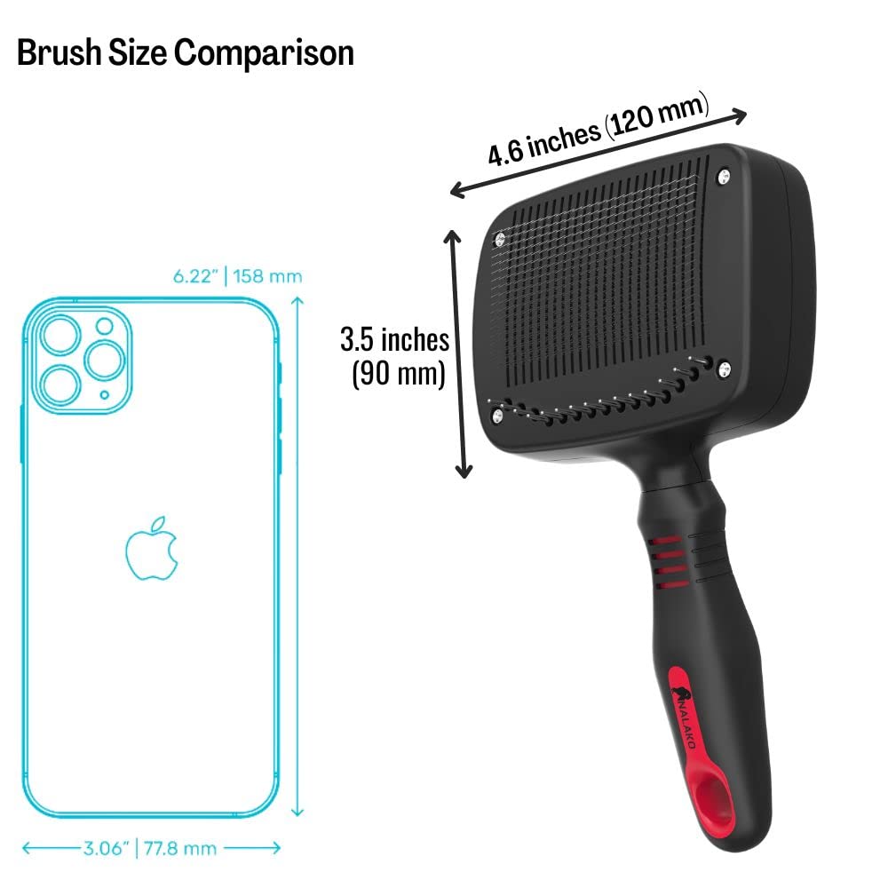 Self Cleaning Dog Brush – 2 in 1 Slicker & Undercoat Rake for Medium to Long Fur – Dual Action Pet Hair Removal & De-Shedding Comb with Comfort Grip – Black/Red