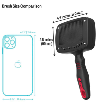 Self Cleaning Dog Brush – 2 in 1 Slicker & Undercoat Rake for Medium to Long Fur – Dual Action Pet Hair Removal & De-Shedding Comb with Comfort Grip – Black/Red