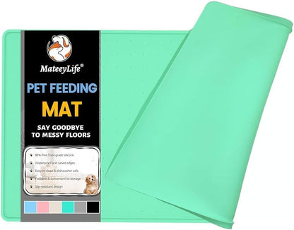 MateeyLife Silicone Cat & Dog Food Mat for Floors Waterproof, Anti-Slip Dog Bowl Mats for Food and Water, Pet Feeding Mats with Lip to Prevent Spills, Pet Placemat for Messy Drinkers to Protect Floors