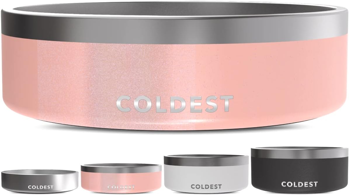 Coldest Dog Bowl - Anti Rust Metal, Non Slip, 3 Layers Insulated Stainless Steel Dog Bowls - Spill Proof & Heavy Duty - Water Bowl for Dogs, Cats & Pets, Dish Washer Safe (21 oz, Stealth Black)