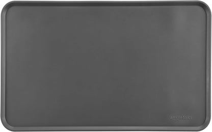 Amazon Basics Waterproof Non-Slip Silicone Pet Feeding Mat with Raised Edges for Food and Water Bowls, Easy to Clean Pet Placemat to Protect Floors, 18.5" x 11.5", Black