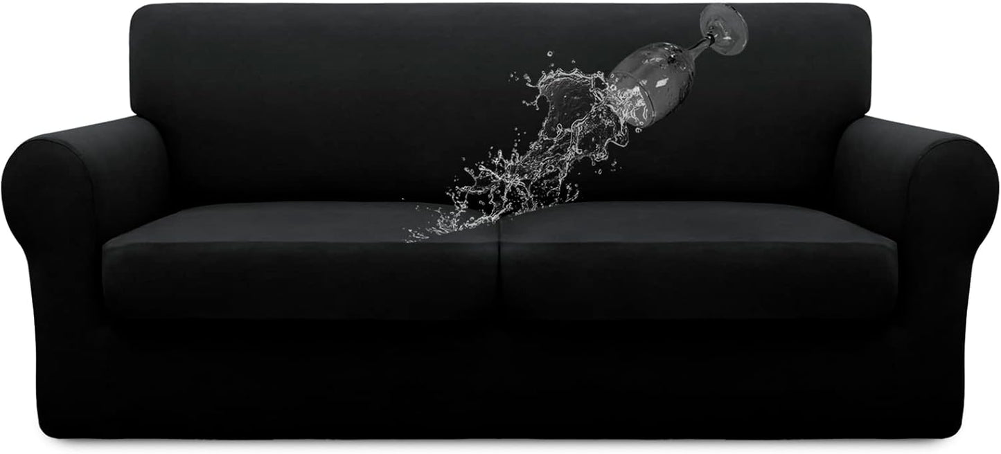 Easy-Going 100% Dual Waterproof 4 Pieces Stretch Soft Couch Cover for Dogs, Sofa Slipcover for 3 Separate Cushion Couch Leakproof Furniture Protector for Kids, Pets Dark Gray