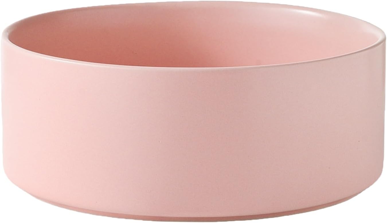 6'' Ceramic Raised Dog Bowl - 30Oz Dog Food & Water Bowl with Elevated Non-Slip Bamboo Stand, Dishwasher & Microwave Safe, Anti Vomiting Heavy Duty Pet Bowl for Small and Medium Dogs, White